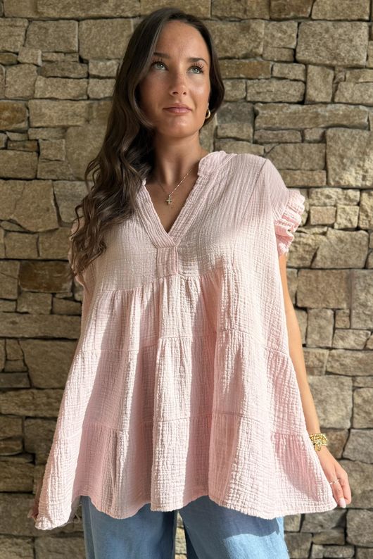 Tasha Cushion Cotton Cap Sleeve Tier Top Seashell